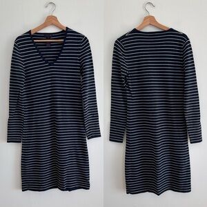 Ralph Ralph Lauren white striped V-neck navy cotton knit long sleeve dress